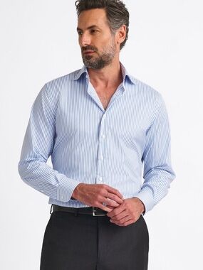 Proper Cloth Blue White Greenwich Bengal Stripe Shirt Button Up L Extra Slim Men